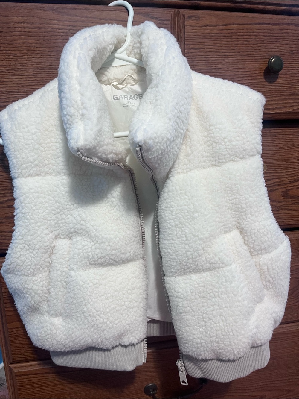 Garage White Sherpa Puffer Vest